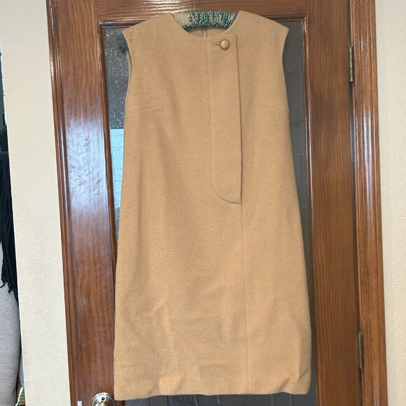 Neusteters 100% CAMEL HAIR Tan Lined Dress & Coat Set No Size Tag Fits S-M - Picture 4 of 11